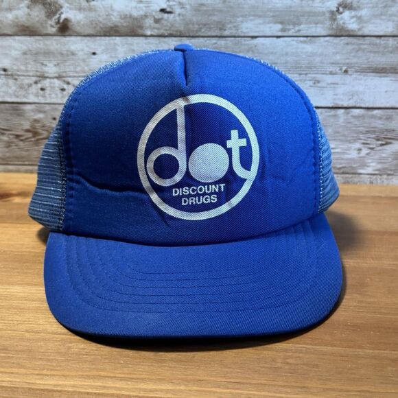 Vintage Dot Discount Drugs Store Snapback Trucker Hat Cap Blue Mesh Back - Picture 1 of 9